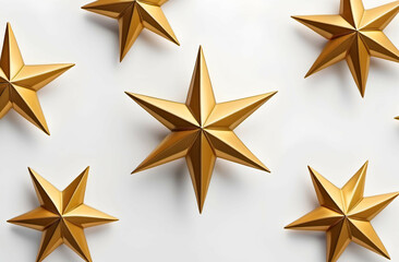 Golden Christmas Star Isolated White Background.  Close Up Gold Star Render.