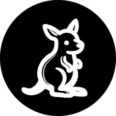 Stylized Kangaroo Icon in Contrasting Black and White Circular Design Element
