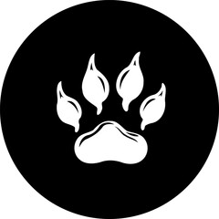 Animal Paw Print Silhouette Icon in a Circular Frame, Simple and Modern Design