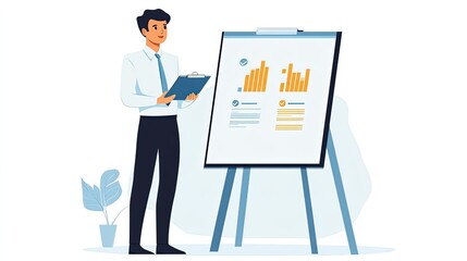 Fototapeta premium Artist painting on canvas and man painting a wall in an office setting with a business and creative atmosphere