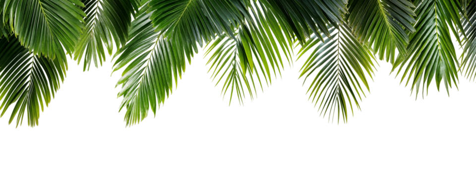 Lush green palm leaves frame isolated on transparent background