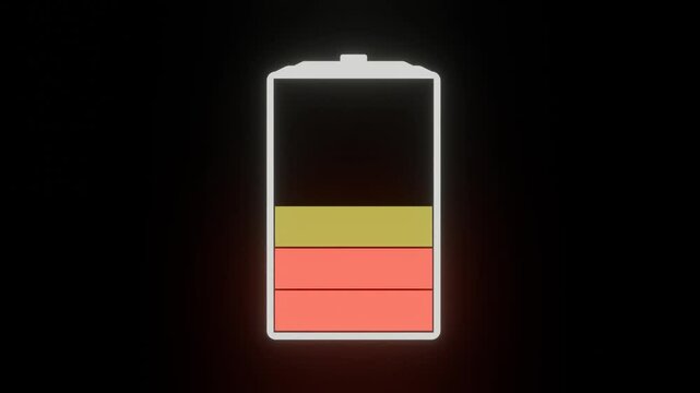 Battery charge energy level. Rechargeable battery indicator on a black background. Nivel de carga de bater&iacute;a. Indicador de bater&iacute;a recargable sobre fondo negro.