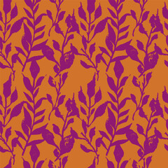Seamless pattern with hand drawn abstract leaves. Boho loose botanicals repeat background. Rough foliage black and white wallpaper. Vector illustration