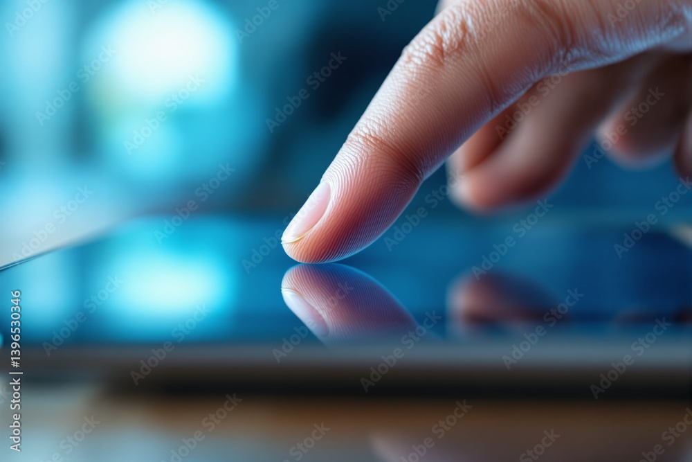 Poster close-up of a finger touching a touchscreen device.
