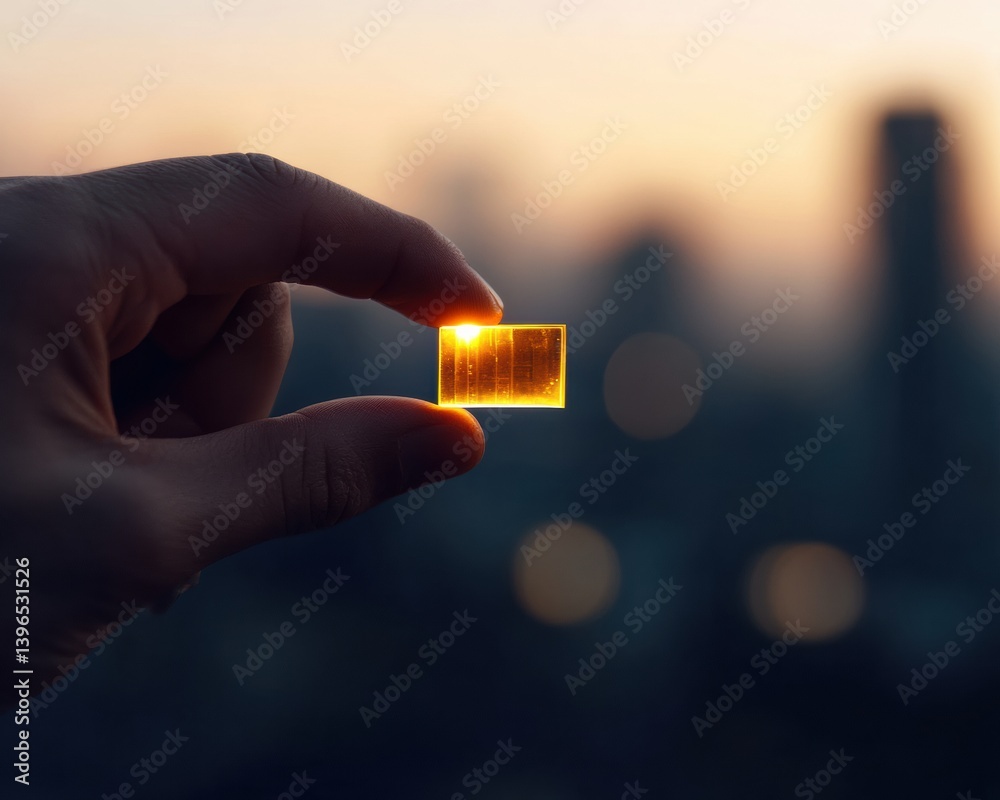 Aufkleber Sunset Micro-Tech Innovation Transparent Smart Sensor Capturing Urban Environmental Data with Minimalist Precision and Next-Gen Digital Intelligence