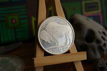 Buffalo. United States pure silver coin on easel.