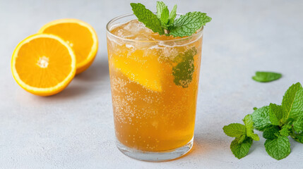 Fototapeta premium Refreshing iced tea with mint and orange
