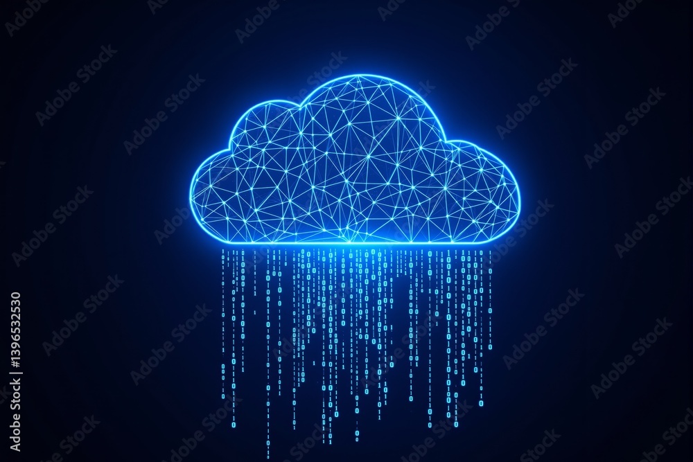 Poster Glowing digital cloud with binary data stream.
