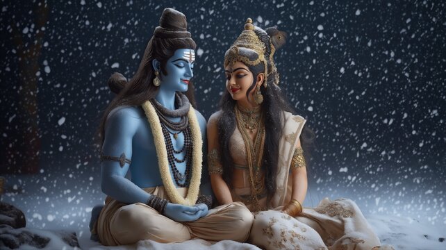 Lord shiva with Parvathi, indian god in meditation