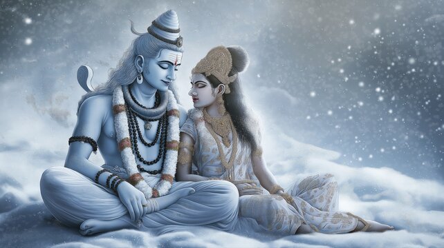 Lord shiva with Parvathi, indian god in meditation