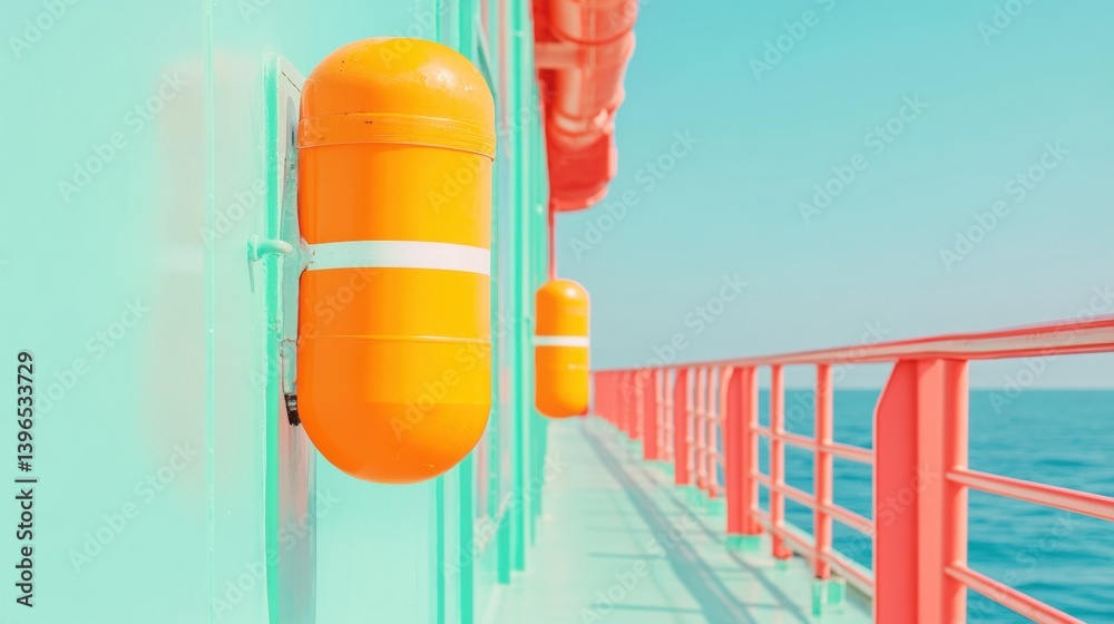 Aufkleber vibrant summer tech innovation futuristic orange safety design on coastal architecture with minimali