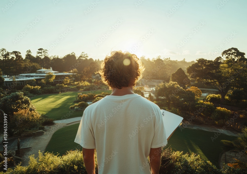 Poster golden hour creative flow mindful content creator exploring serene landscape for authentic storytell