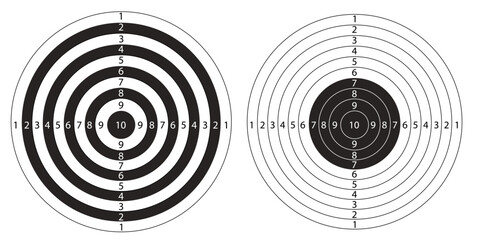 Target shooting blank paper black line with numbers. Competition or for training. Gun target. 
