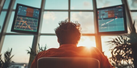 Future-Forward Air Traffic Control Cinematic Digital Navigation Environment Showcasing Immersive Tech, Professional Monitoring, and Next-Gen Transportation Safety Innovations