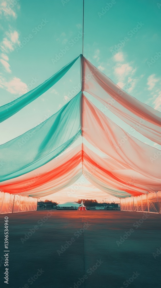 Aufkleber Immersive Retro Circus Experience Gradient Tent Design Reimagining Performance Spaces with Nostalgic Gen Z Aesthetic and Experiential Marketing Potential