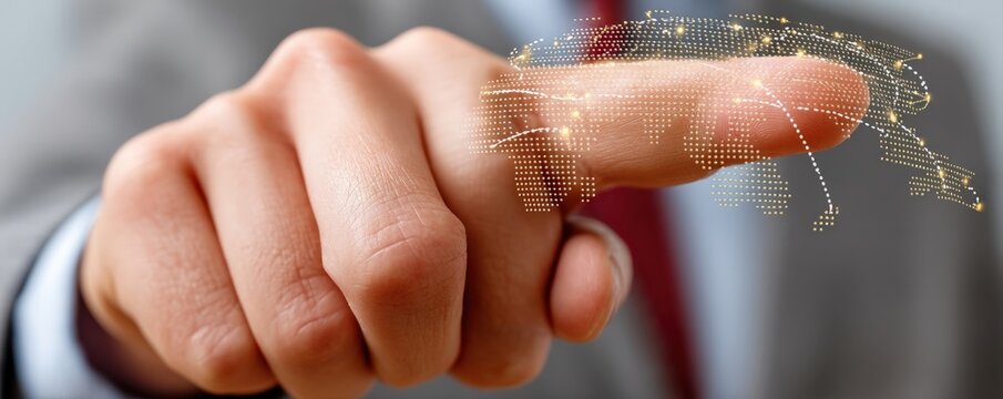 Hand pointing with digital overlay of a cockroach illustration. - Powered by Adobe