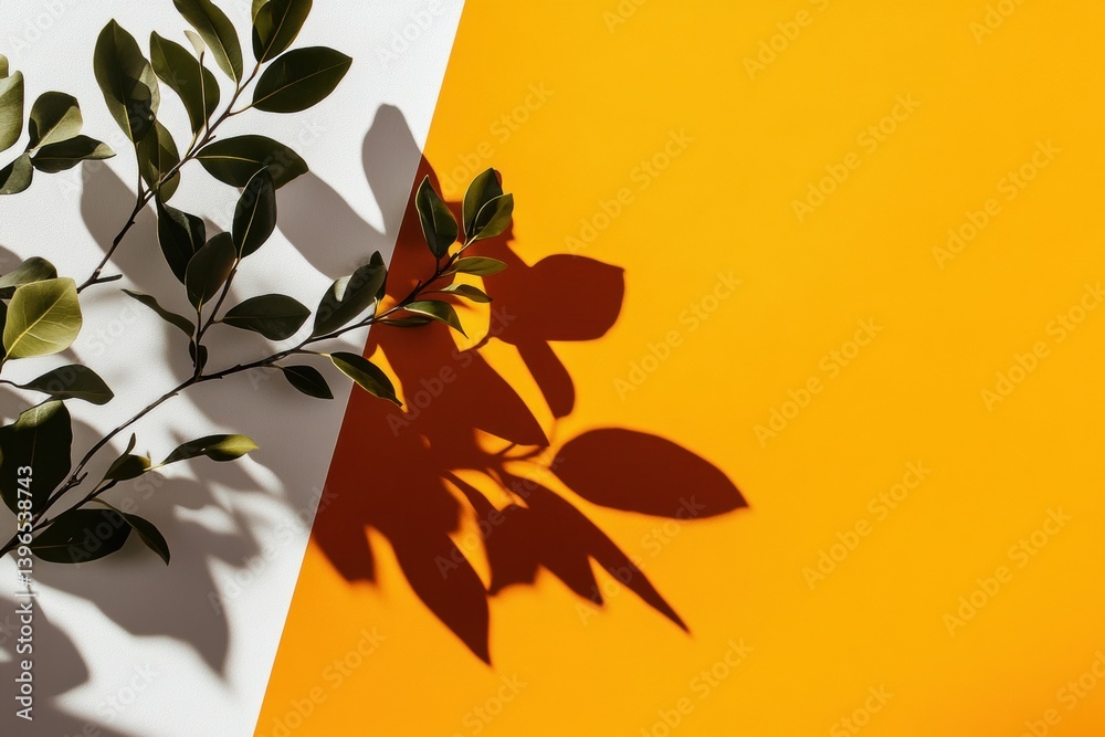 Aufkleber minimalist nature shadow play geometric color block design with botanical silhouettes - creative vis
