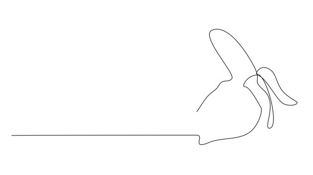 Animation of single continuous line drawing banana with skin half opened. Yellow skin with white fruit. Legit. Healthy snacks. National Banana Day. One line self drawing animated. Full length motion