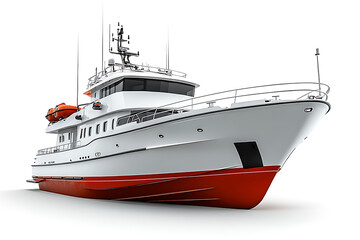 Luxury Motor Yacht Isolated On White Background Rendering For Commercial Use