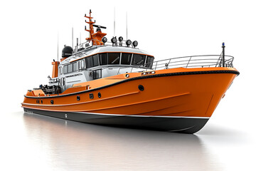 Naklejka premium Modern Orange Pilot Boat Vessel Isolated On White Background Low Angle View