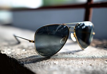 Sleek sunglasses resting on a sunlit surface.