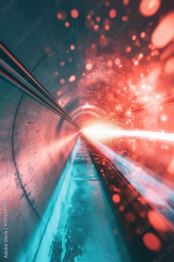 Poster Quantum Data Flow Immersive Digital Tunnel Visualization with Neon Cyberpunk Aesthetic - Futuristic Network Infrastructure and Dynamic Technological Motion
