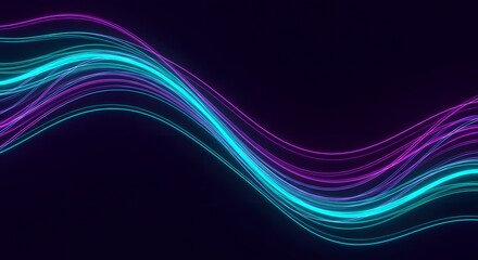 Fototapeta premium Vibrant waves of glowing light undulate across a dark background, creating a dynamic and mesmerizing visual effect with contrasting colors.