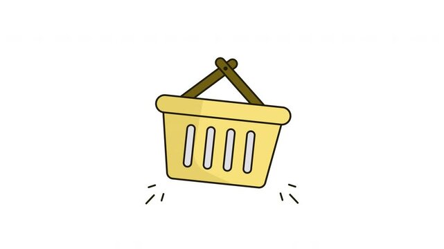 animation Yellow shopping basket with a brown handle.