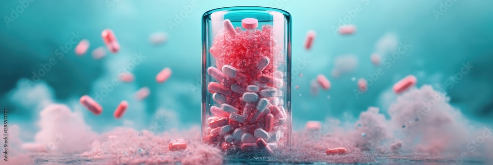 Poster futuristic pharmaceutical visualization ai-enhanced medication interaction mapping with immersive di