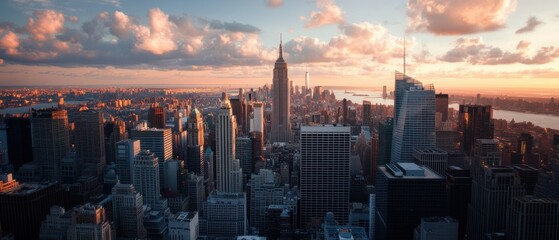 Digital Nomads Dream Epic New York City Sunset Skyline - Urban Freedom and Metropolitan Mobility Inspiring Global Remote Work Revolution