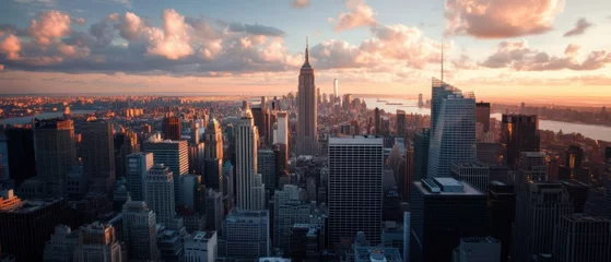 Fototapeten Digital Nomads Dream Epic New York City Sunset Skyline - Urban Freedom and Metropolitan Mobility Inspiring Global Remote Work Revolution © Ryzhkov