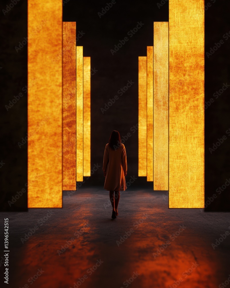 Poster liminal passage empowered silhouette navigating transformative digital corridors of emergence - cine