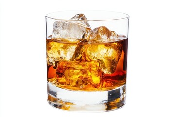 Whiskey on the Rocks Refreshing Cold Drink in Glass on White