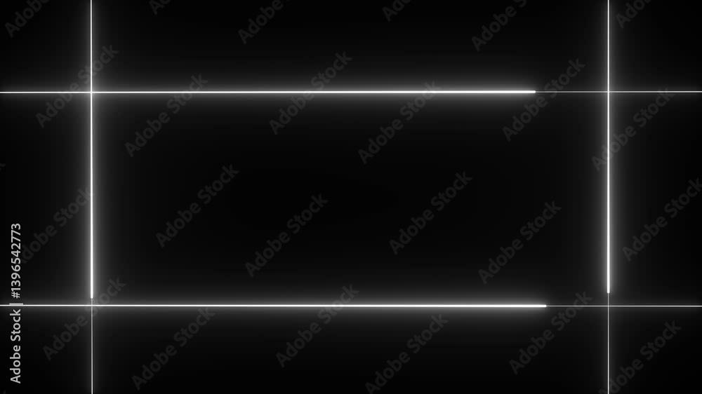 Wall mural neon line glowing square frame on black background. glowing neon frame background animation square s