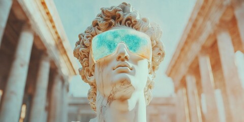 Augmented Heritage Classical Marble Sculpture Reimagined with Futuristic AR Overlay - Immersive Cultural Technology Experience in Museum Innovation