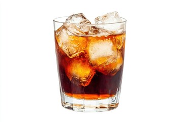 Refreshing Cola Drink with Ice Cubes in Glass on White