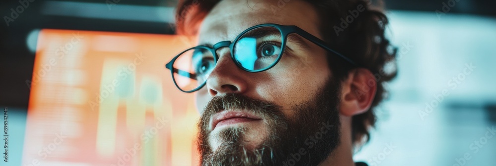 Poster Immersive Digital Workplace Intelligence Cutting-Edge Gen Z Financial Analyst Visualizing Global Market Insights with Innovative Tech-Driven AR Visualization Strategies