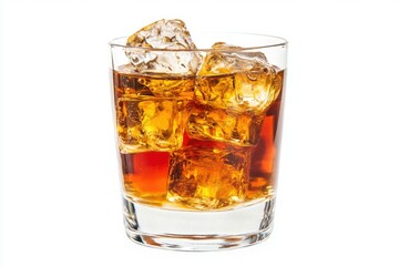 Refreshing Alcoholic Drink with Ice Cubes on a Clean White Background