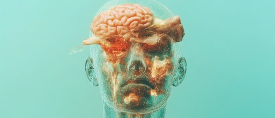 Obraz premium Neurotechnology Insights Translucent Cerebral Visualization Revealing Cognitive Architecture in High-Definition Neurological Innovation for Medical Education and Digital Health Analytics