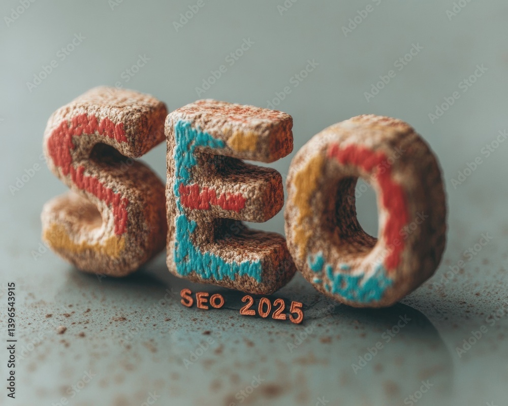 Poster future-forward digital marketing vision textured seo 2025 wooden blocks revealing innovative content