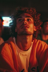 Fototapeta premium Immersive Urban Nightlife Cinematic Gen Z Portrait Capturing Moody Neon Emotion - Atmospheric Youth Culture and Digital Storytelling