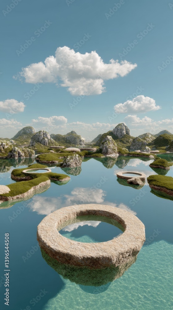 Aufkleber Immersive Digital Dreamscape Metaverse Exploration of Floating Geological Portals - Next-Gen Virtual Reality Visualization for Creative Spatial Design