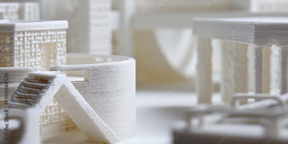 Poster Precision Printing Revolution Architectural Miniature Model Exploring Sustainable Design Innovation with Advanced Additive Manufacturing Techniques