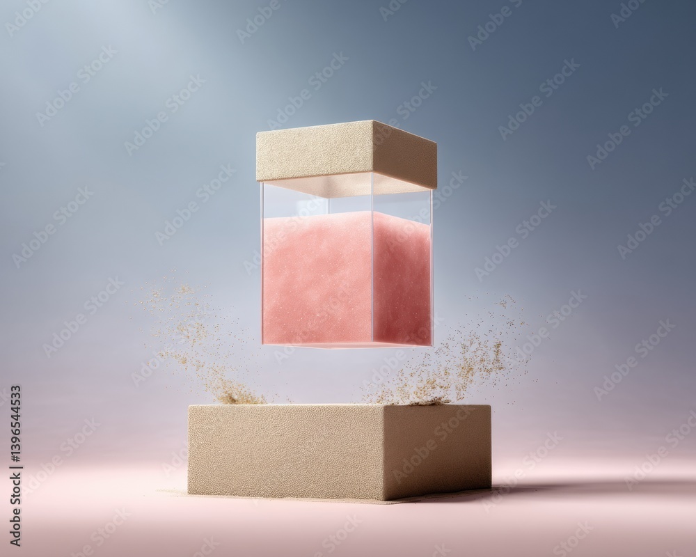 Poster Minimalist Digital Product Showcase Elegant Volumetric Glass Container with Soft Gradient - Cutting-Edge Marketing Visualization for Premium Tech Branding