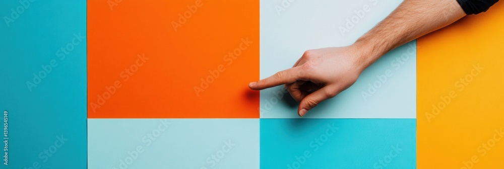 Leinwandbilder Minimalist Interaction Design Bold Chromatic UX Exploration with Dynamic Hand Gesture on Vibrant Geometric Color Blocking - Digital Innovation Visualization