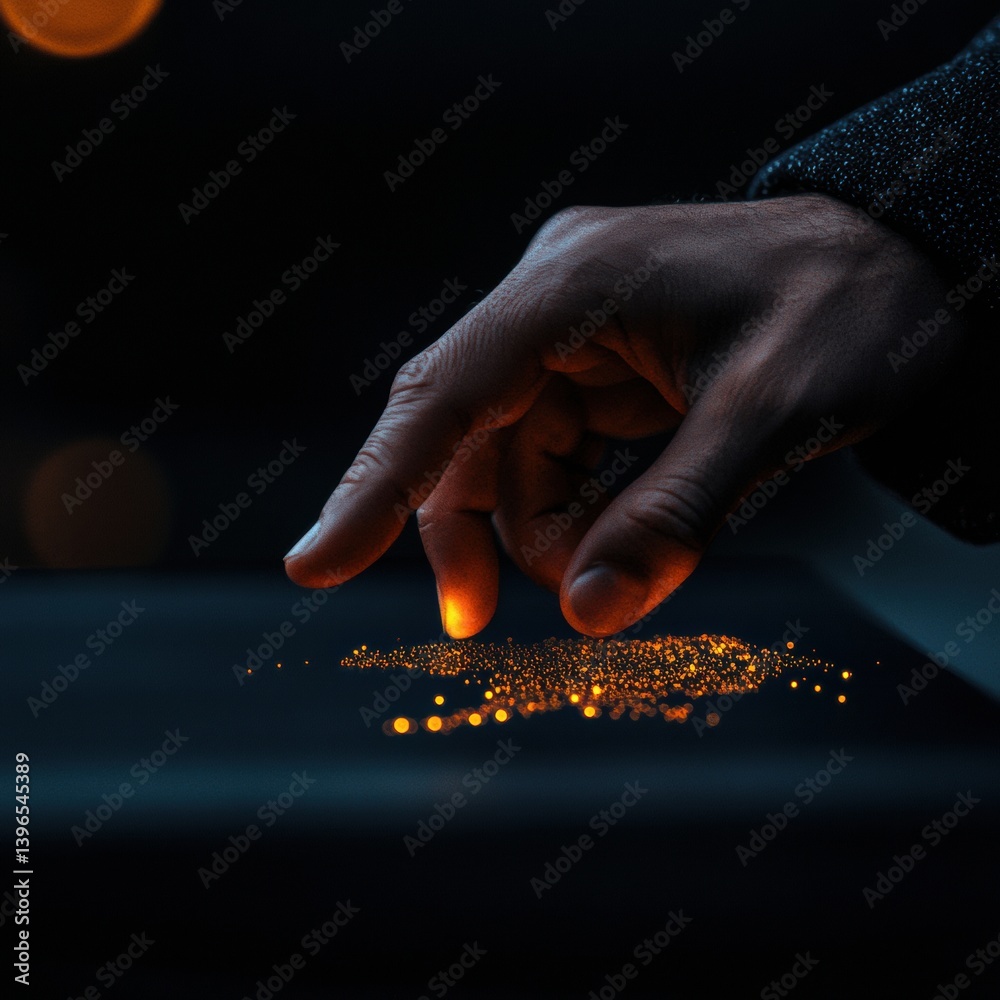 Leinwandbilder Immersive Digital Interaction Futuristic Human Touch Visualizing Quantum Data Networks - Innovative Tech Experience Revealing Connectivity Dynamics