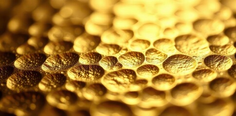 Close-up of hammered gold surface, intricate details, luxury, light, bright