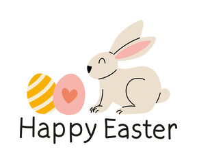 Cute rabbit with colorful eggs celebrating Easter holiday in a cheerful design