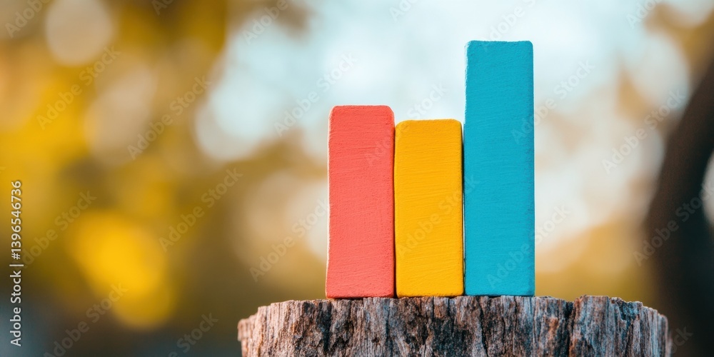 Aufkleber Minimalist Financial Growth Visualization Vibrant Data Bar Analytics on Rustic Timber - Innovative Entrepreneurial Progress Tracking for Digital Strategists
