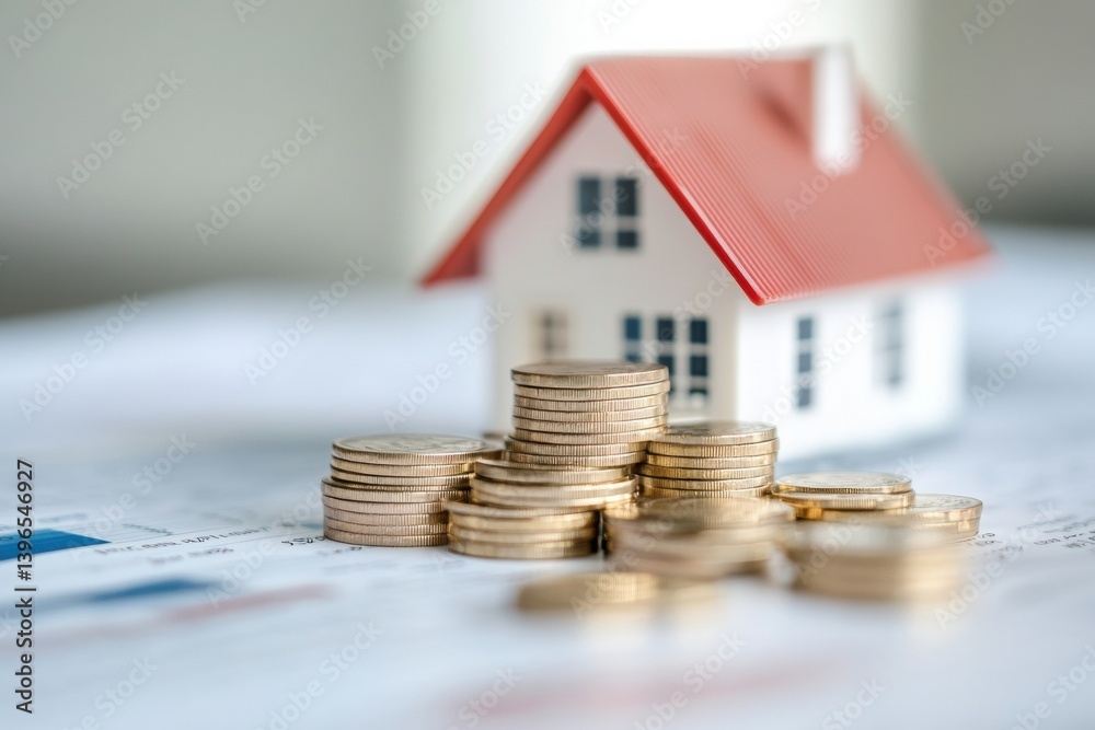 Aufkleber minimalist financial growth visualization dynamic home investment strategy with stacked coins and mo